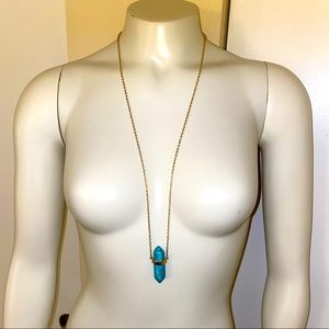 Long Turquoise and Gold Pendant Necklace